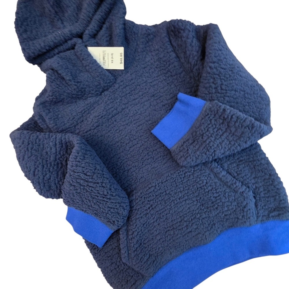 Lands' End Hoodie Kids XS 4-5 Deep Sea Navy Sherpa Fleece Blue New BIN O - Picture 5 of 14